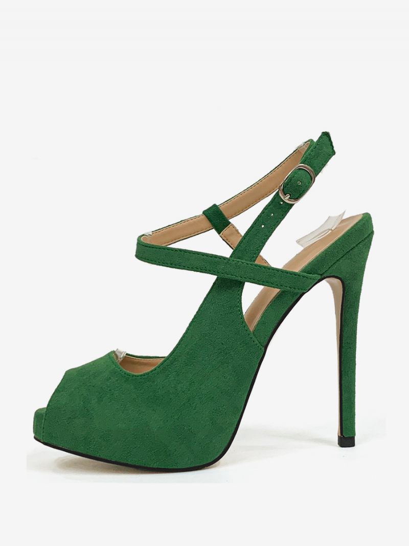 Femmes Talons Hauts Peep Toe Talon Aiguille Slingback Pompes - Vert