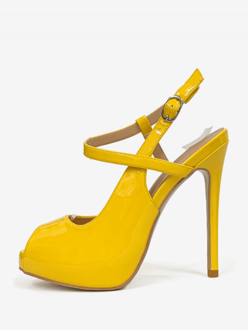 Femmes Talons Hauts Peep Toe Talon Aiguille Slingback Pompes - Jaune