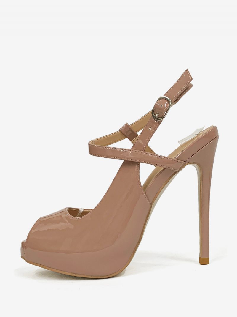 Femmes Talons Hauts Peep Toe Talon Aiguille Slingback Pompes - Camel