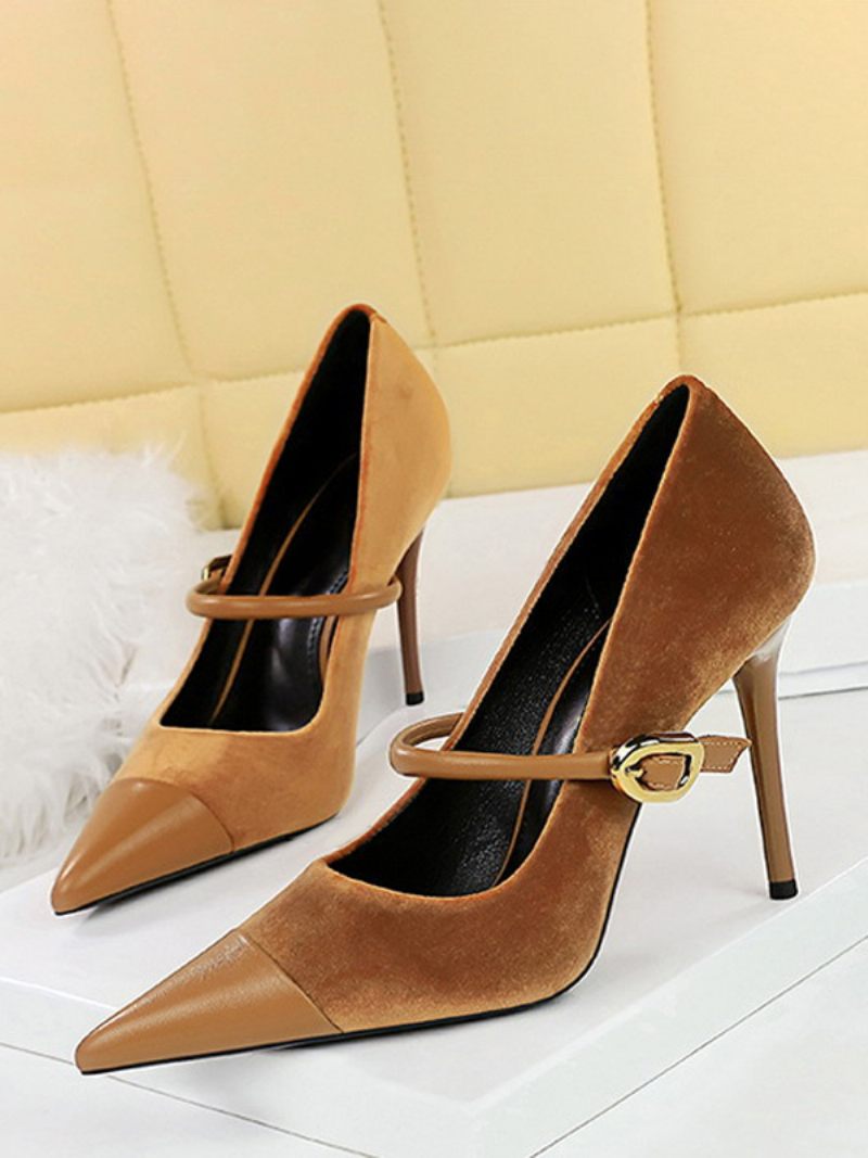 Femmes Talons Hauts Talon Aiguille Daim Cuir Escarpins - Camel