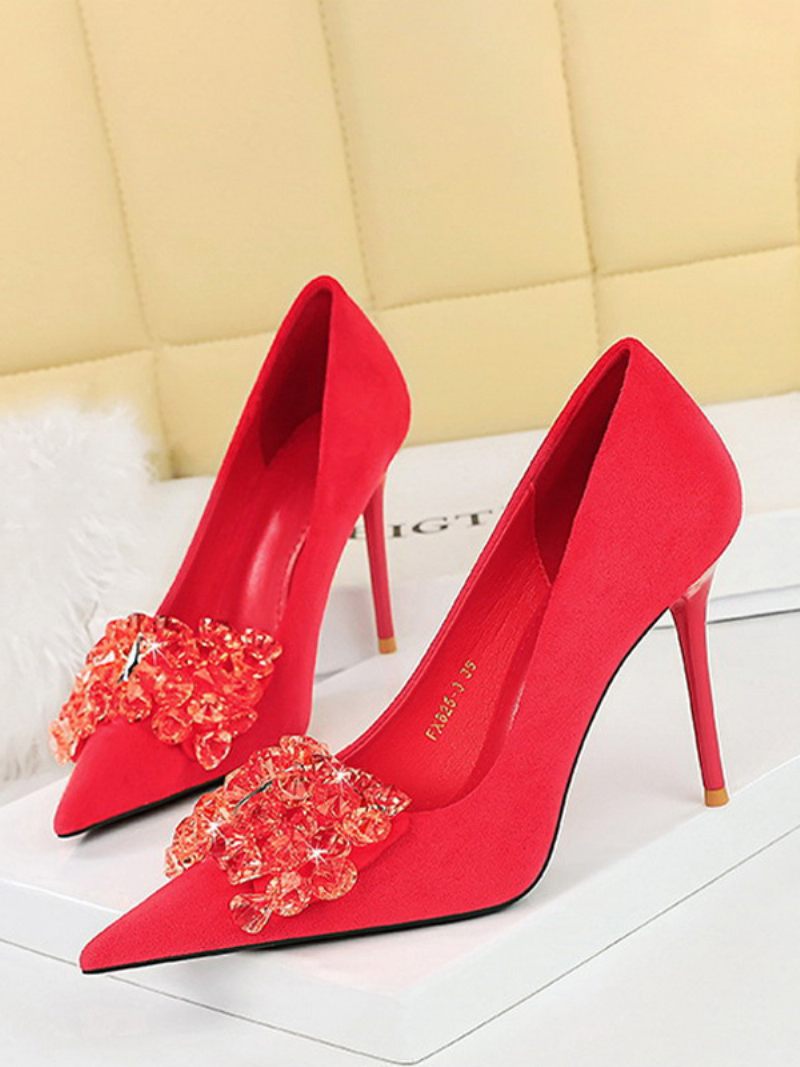 Femmes Talons Hauts Talon Aiguille Escarpins Daim Cuir - Rouge