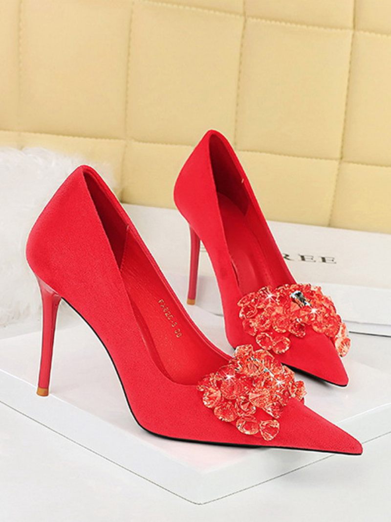 Femmes Talons Hauts Talon Aiguille Escarpins Daim Cuir - Rouge