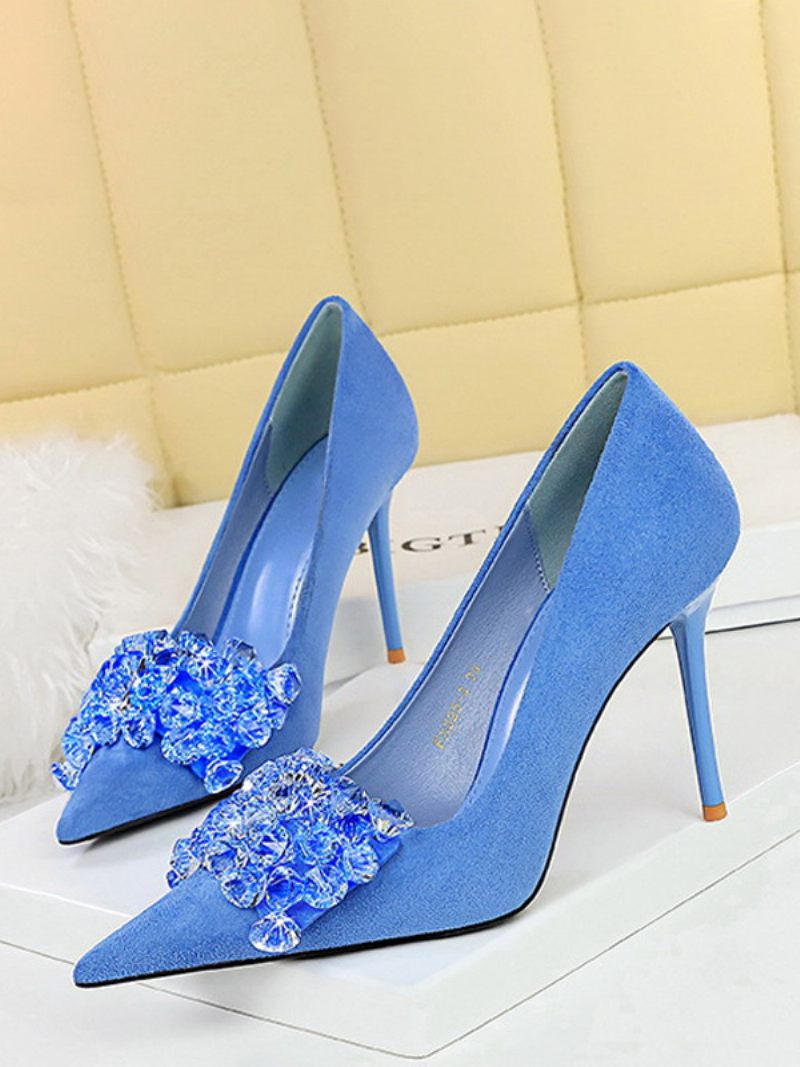 Femmes Talons Hauts Talon Aiguille Escarpins Daim Cuir - Bleu