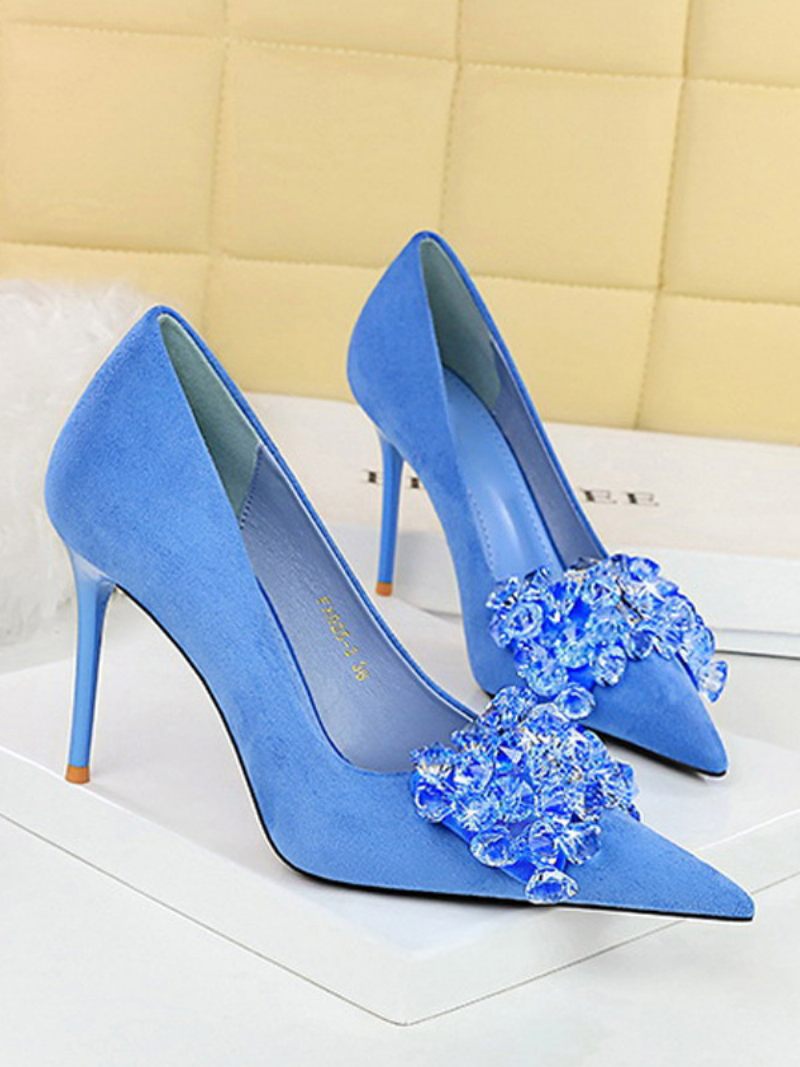 Femmes Talons Hauts Talon Aiguille Escarpins Daim Cuir - Bleu