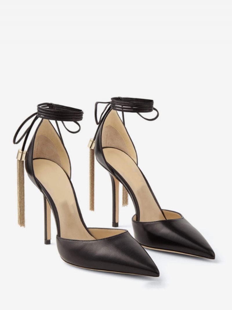 Sandales À Talons Pour Femmes Bout Pointu Cuir Pu - Noir