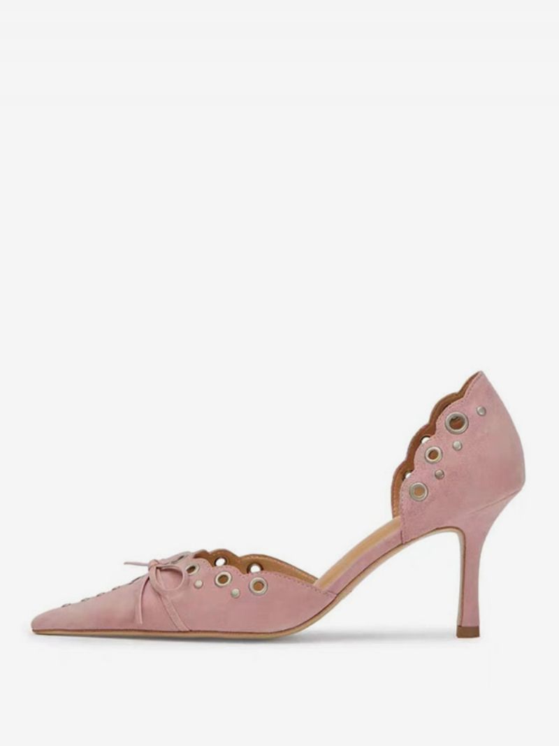 Sandales À Talons Pour Femmes Bout Pointu Talon Aiguille Daim Monogramme - Rose