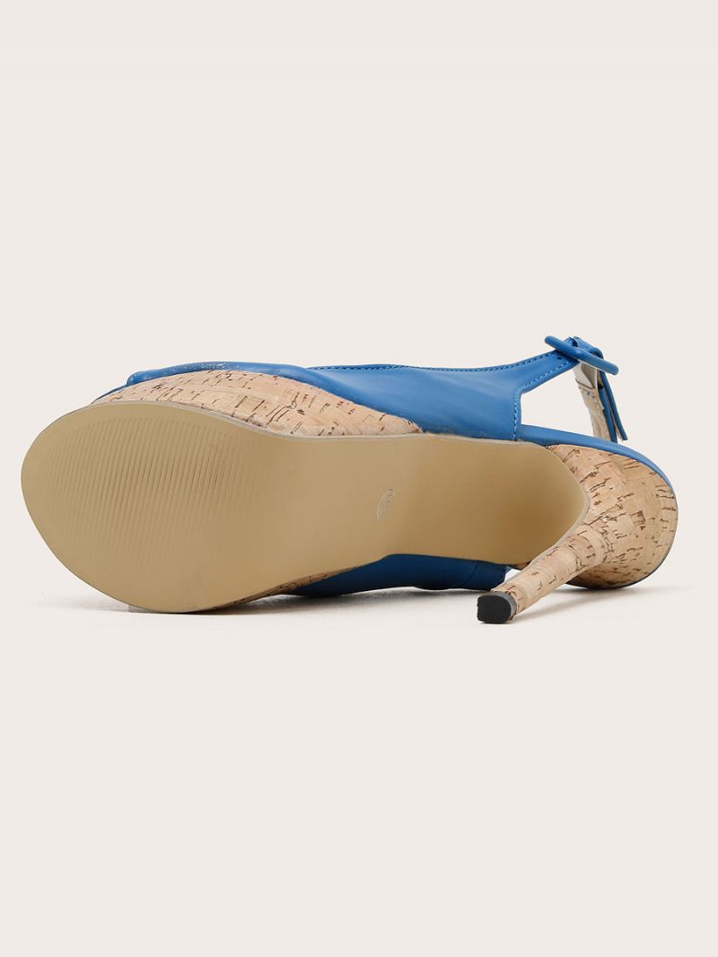 Sandales À Talons Pour Femmes Talon Aiguille Cuir Pu Bout Ouvert Bleu Hauts Escarpins Bride Arrière - Bleu