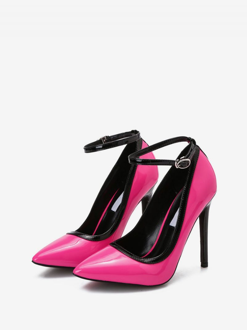 Talons Hauts Pour Femmes Avec Bride À La Cheville Bout Pointu Talon Aiguille Noirs - Rose