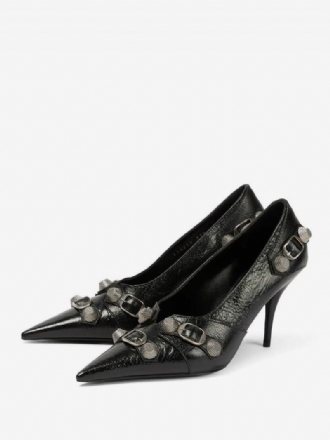 Talons Hauts Pour Femmes Bout Pointu Noir Aiguilles Escarpins Avec Détails Métal Vintage