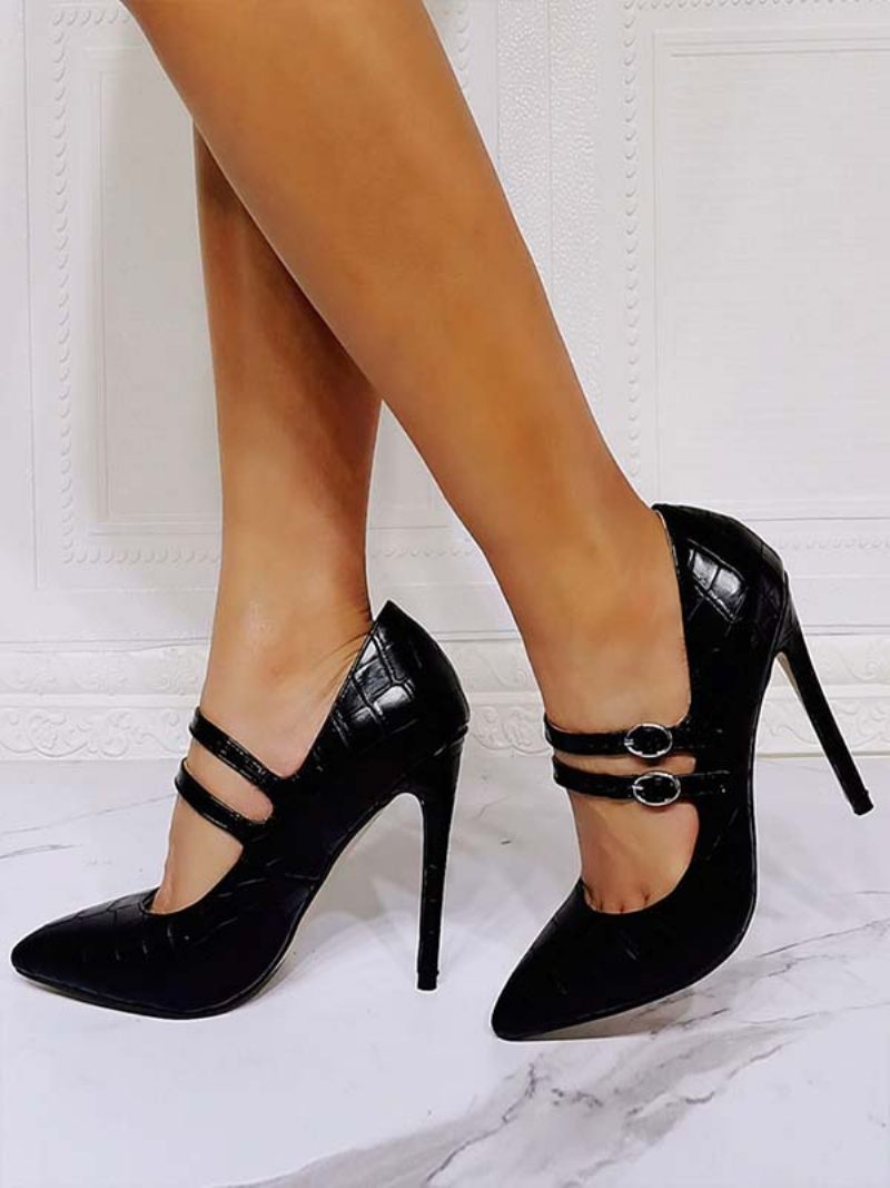 Talons Hauts Pour Femmes Bout Pointu Talon Aiguille Chic Noir Mary Jane