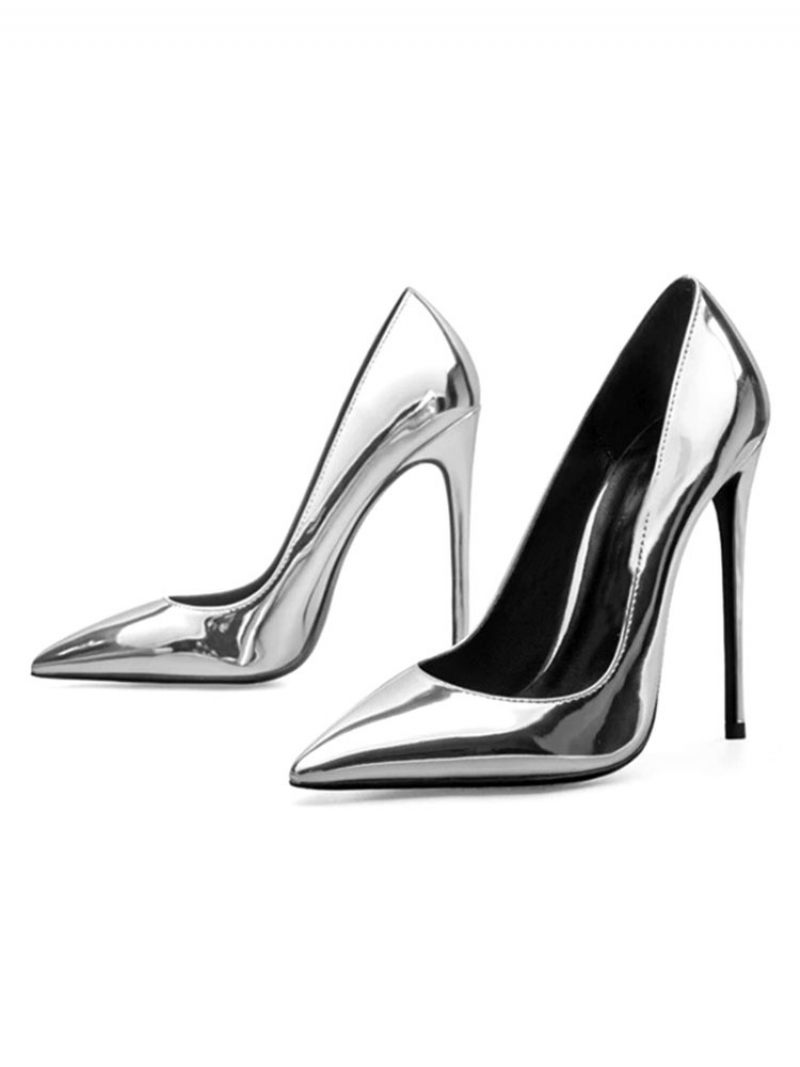 Talons Hauts Pour Femmes Bout Pointu Talon Aiguille Escarpins Sexy À La Mode - Argent