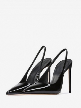 Talons Hauts Noirs Femmes Bout Pointu Slingbacks Chaussures Habillées À Aiguilles