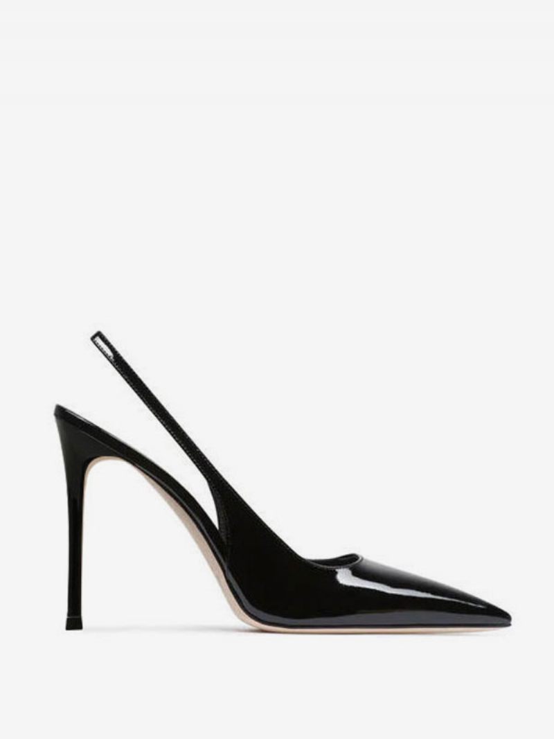 Talons Hauts Noirs Femmes Bout Pointu Slingbacks Chaussures Habillées À Aiguilles - Noir