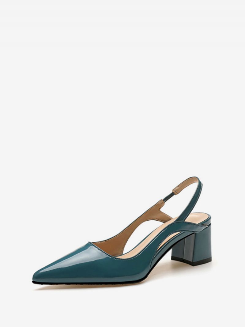 Talons Mi-bas Pour Femmes Chic Bout Pointu Talon Épais À Enfiler Glamour Bleu Bride Arrière - Vert Foncé