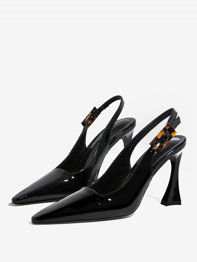 Talons Slingback Pour Femmes Boutons Talon Forme Spéciale Chaussures Habillées Noires