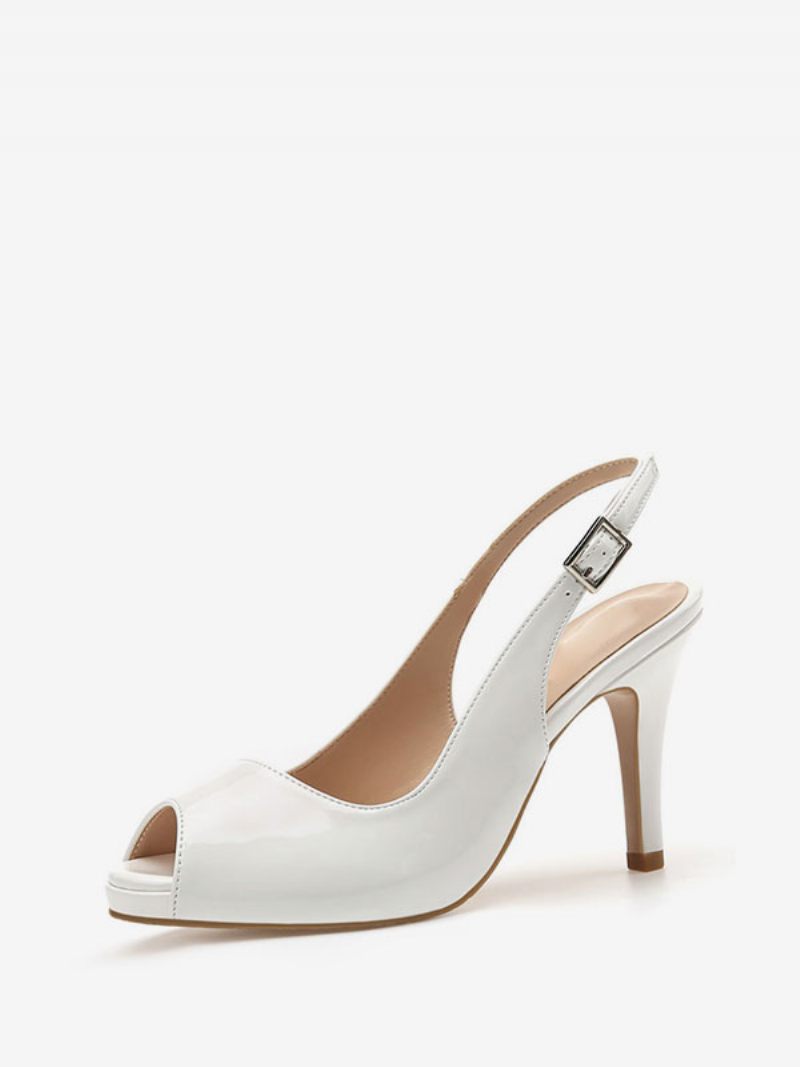 Talons Slingback Peep Toe Stiletto Escarpins À Hauts Pour Femmes - Blanc