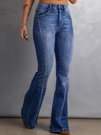 Blue Jeans Pantalon Jour Évasé Taille Haute Avec Fermeture Éclair Pour Femme