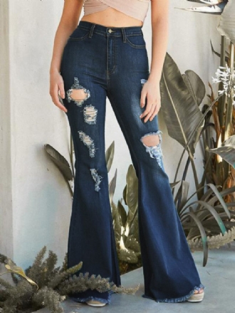 Flare Jeans Raw Edge Ripped High Rise Bell Bottoms Pour Femmes 2024