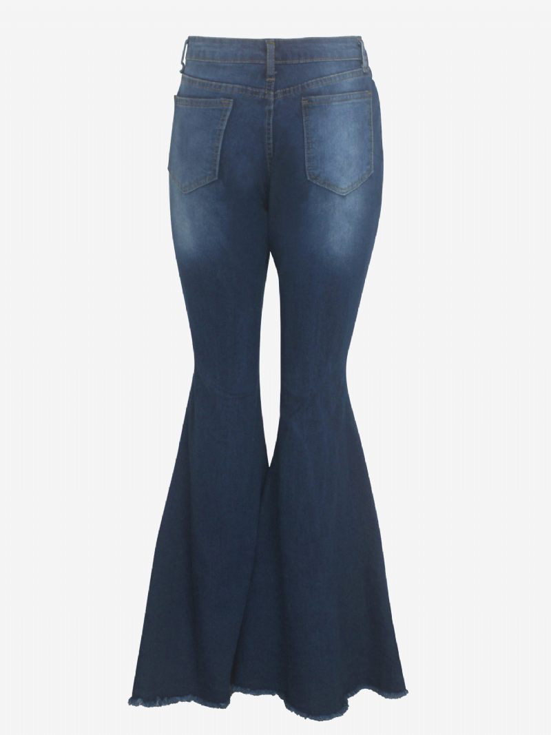 Flare Jeans Raw Edge Ripped High Rise Bell Bottoms Pour Femmes 2024 - Bleu Profond