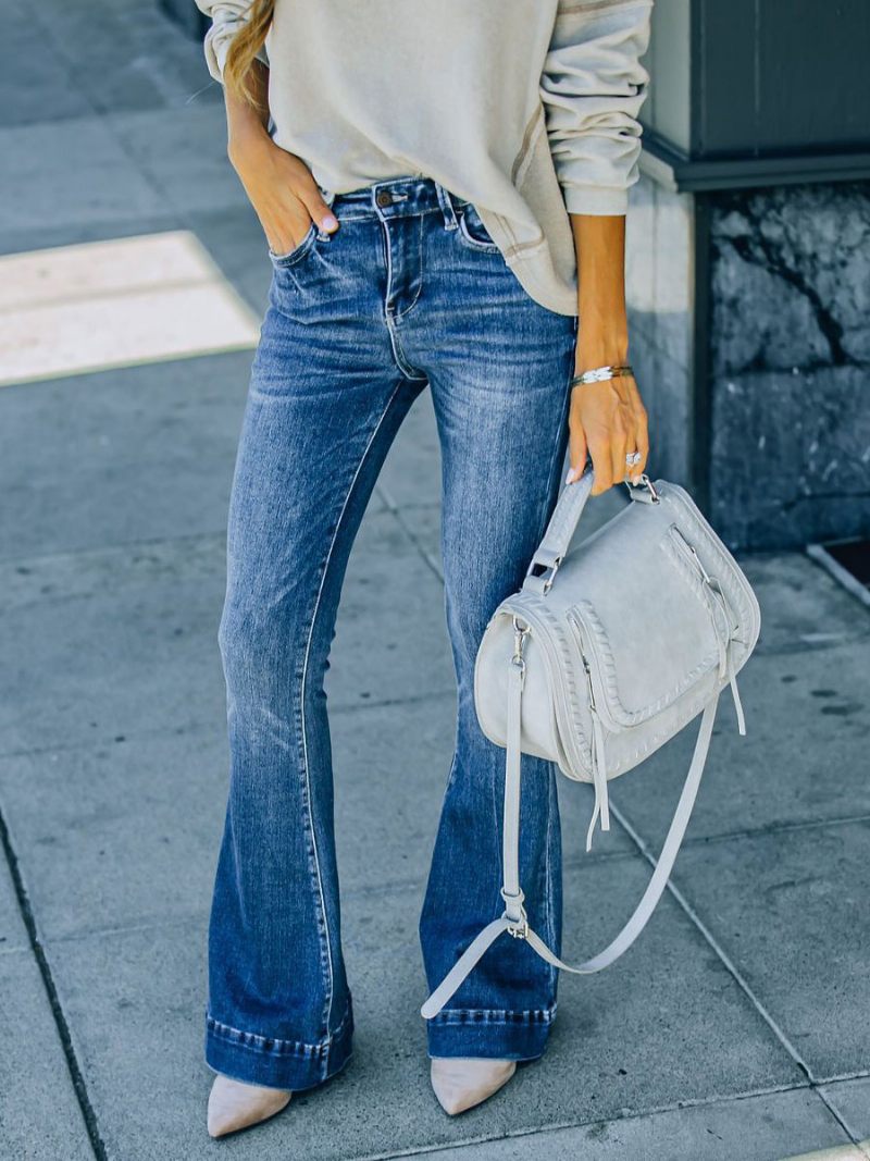 Jean Bootcut Femme Taille Moyenne Bas Évasé Printemps 2024 - Bleu