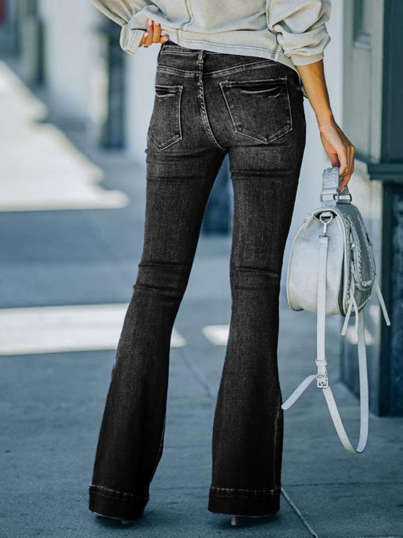 Jean Bootcut Femme Taille Moyenne Bas Évasé Printemps 2024 - Noir