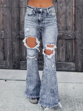 Jean Bootcut Pour Femmes Bas Déchiré Coton À Bords Bruts 2024