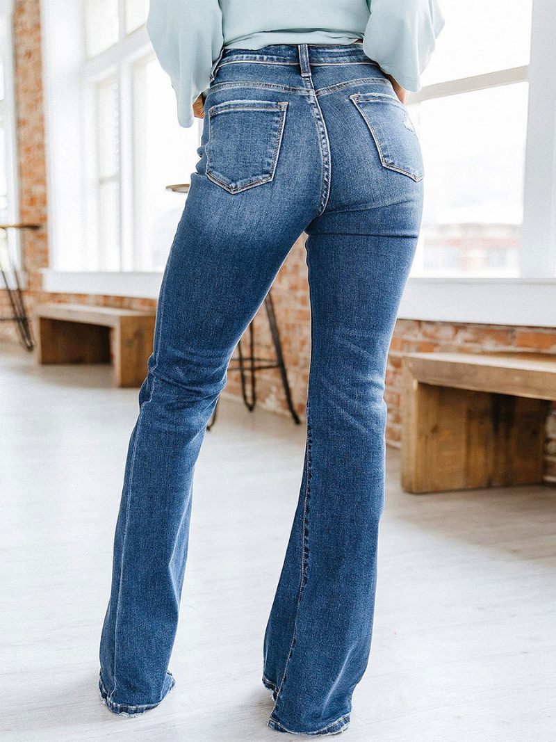 Jean Bootcut Taille Haute Coton Bas Évasé Printemps Pour Femmes 2024 - Bleu