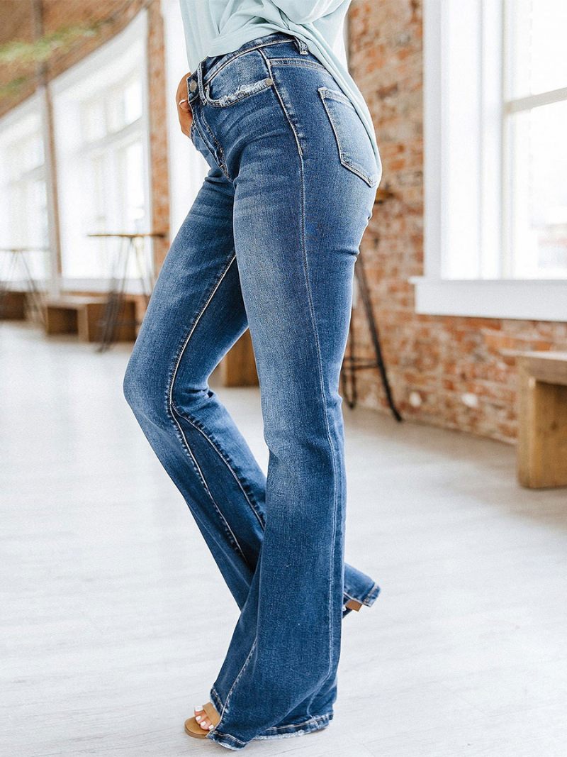 Jean Bootcut Taille Haute Coton Bas Évasé Printemps Pour Femmes 2024 - Bleu