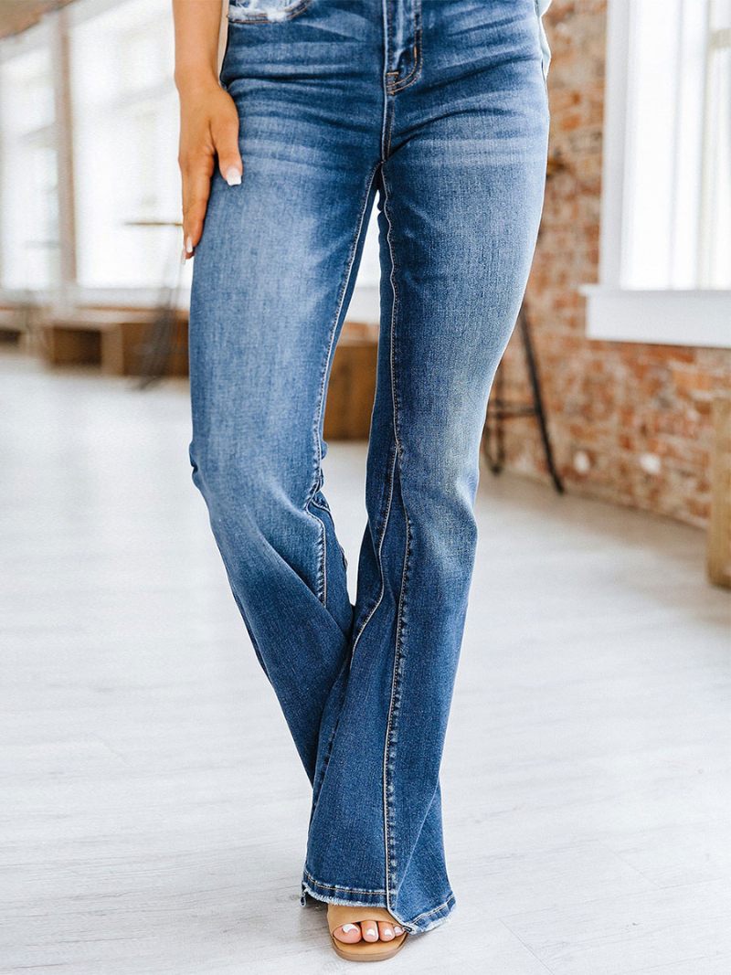 Jean Bootcut Taille Haute Coton Bas Évasé Printemps Pour Femmes 2024 - Bleu