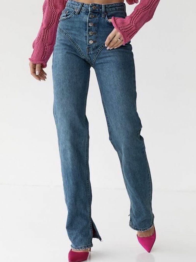 Jean Cowboy Chic Avec Boutons Pantalon Taille Haute À Jambe Droite Pour Femme