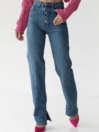 Jean Cowboy Chic Avec Boutons Pantalon Taille Haute À Jambe Droite Pour Femme