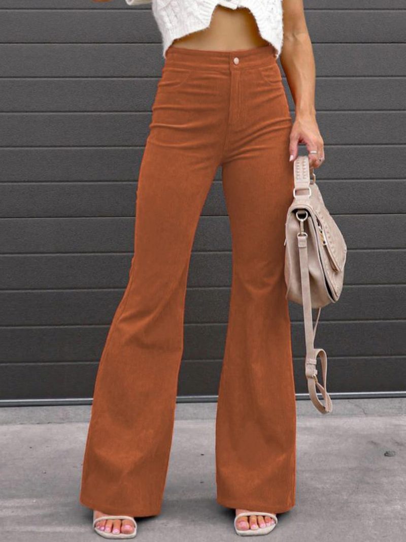 Jean Évasé Pour Femme Pantalon Taille Haute Décontracté Couleur Unie - Orange Rouge