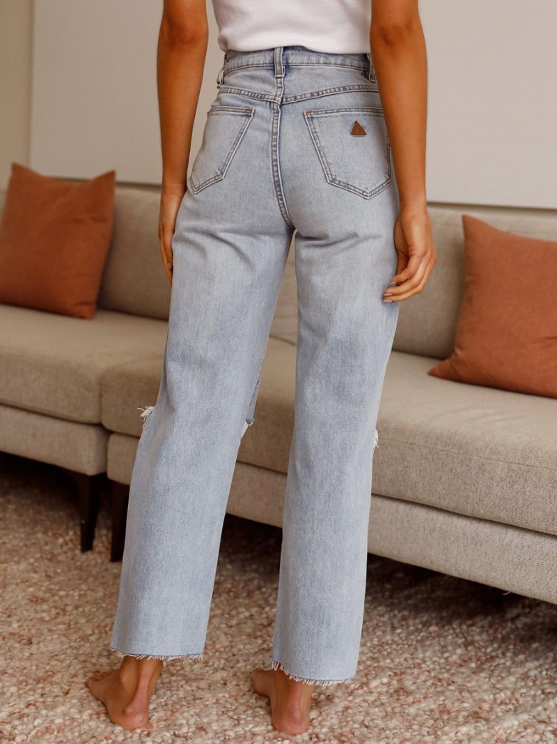 Jean Femme Chic Taille Rehaussée Coton - Bleu Ciel Clair