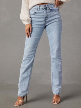 Jeans Classiques Avec Braguette Zippée Et Pantalon Taille Haute Pour Femme Bleu Ciel Clair