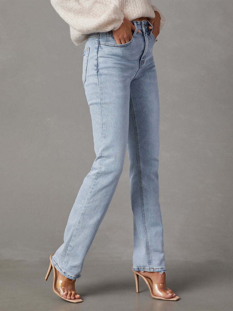 Jeans Classiques Avec Braguette Zippée Et Pantalon Taille Haute Pour Femme Bleu Ciel Clair - Bleu Ciel Clair