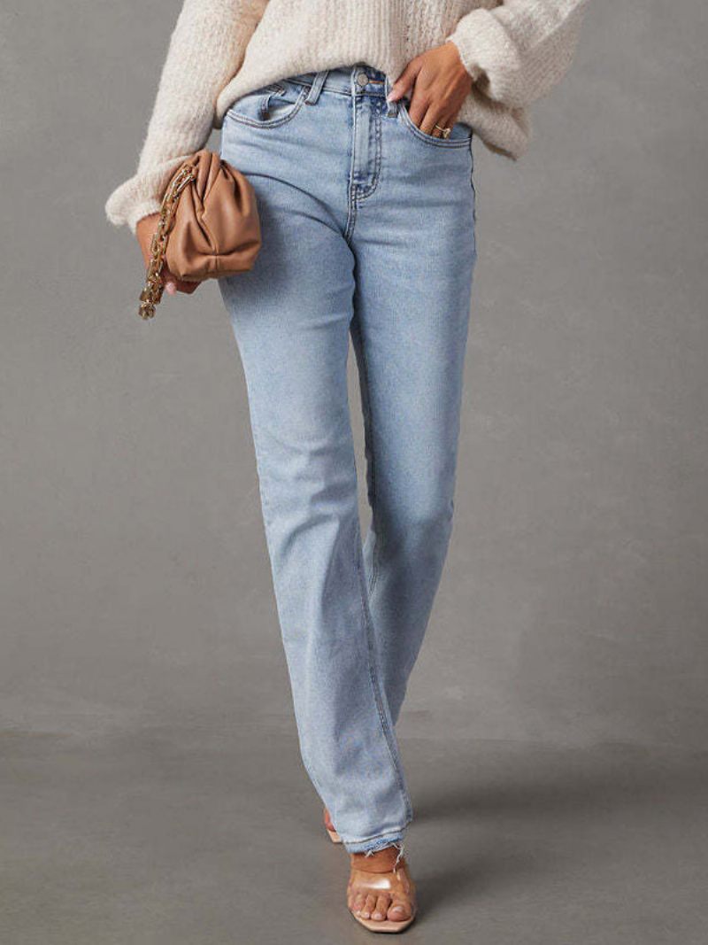 Jeans Classiques Avec Braguette Zippée Et Pantalon Taille Haute Pour Femme Bleu Ciel Clair - Bleu Ciel Clair