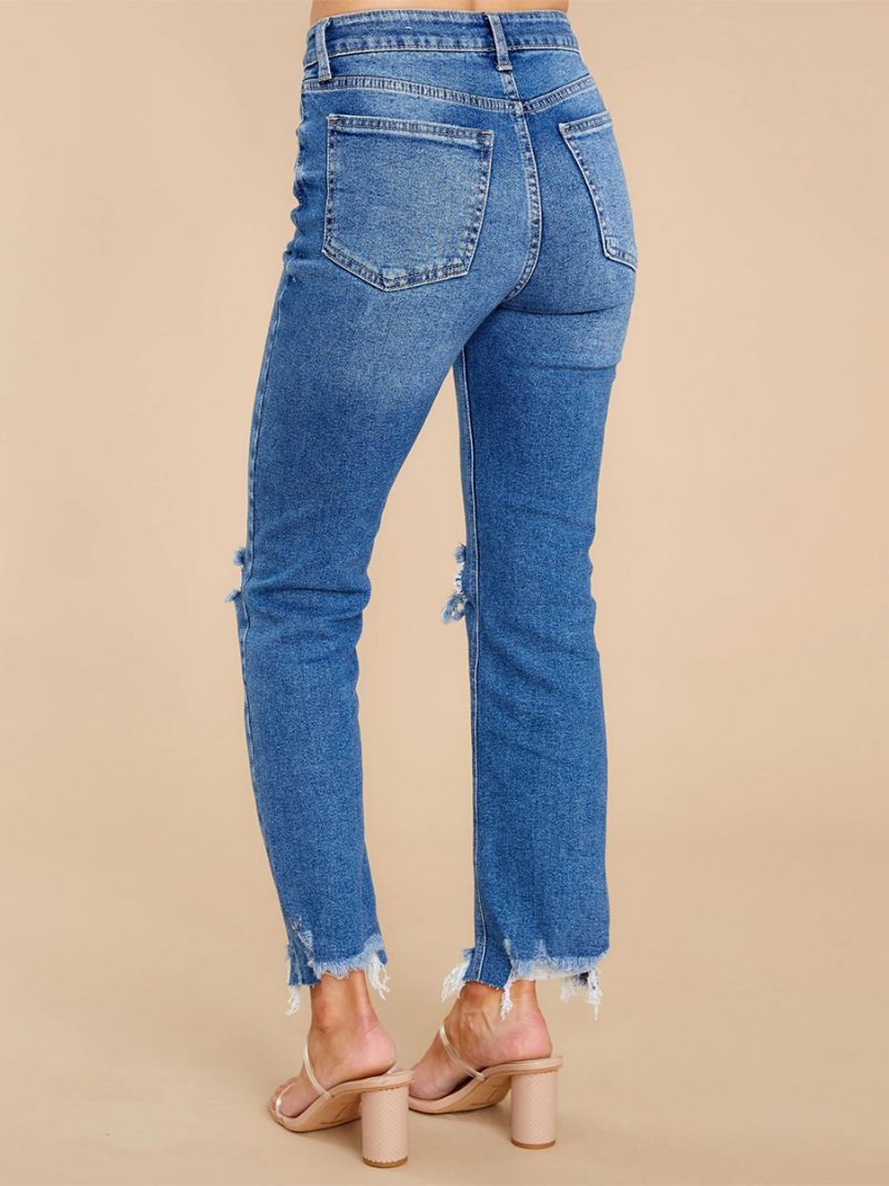 Jeans Détresse Coupe Fuselée Garniture À Pampilles Veste Pour Homme Pantalon Femme - Bleu