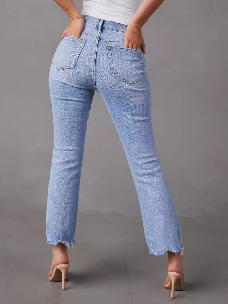 Jeans Femme Mode Bicolore Polyester Vieilli - Bleu Ciel Clair