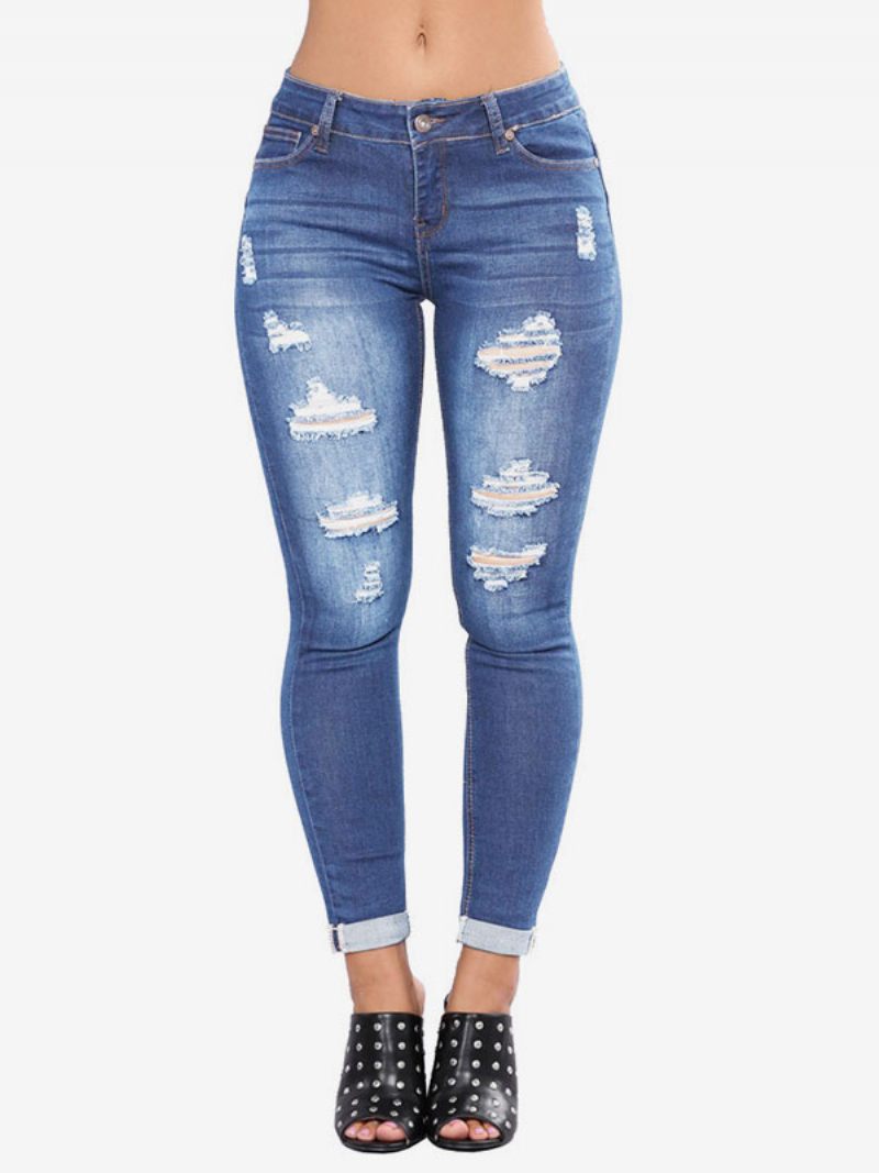 Jeans Pour Femmes Bas Coton Skinny Moderne Détresse