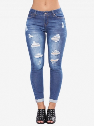 Jeans Pour Femmes Bas Coton Skinny Moderne Détresse