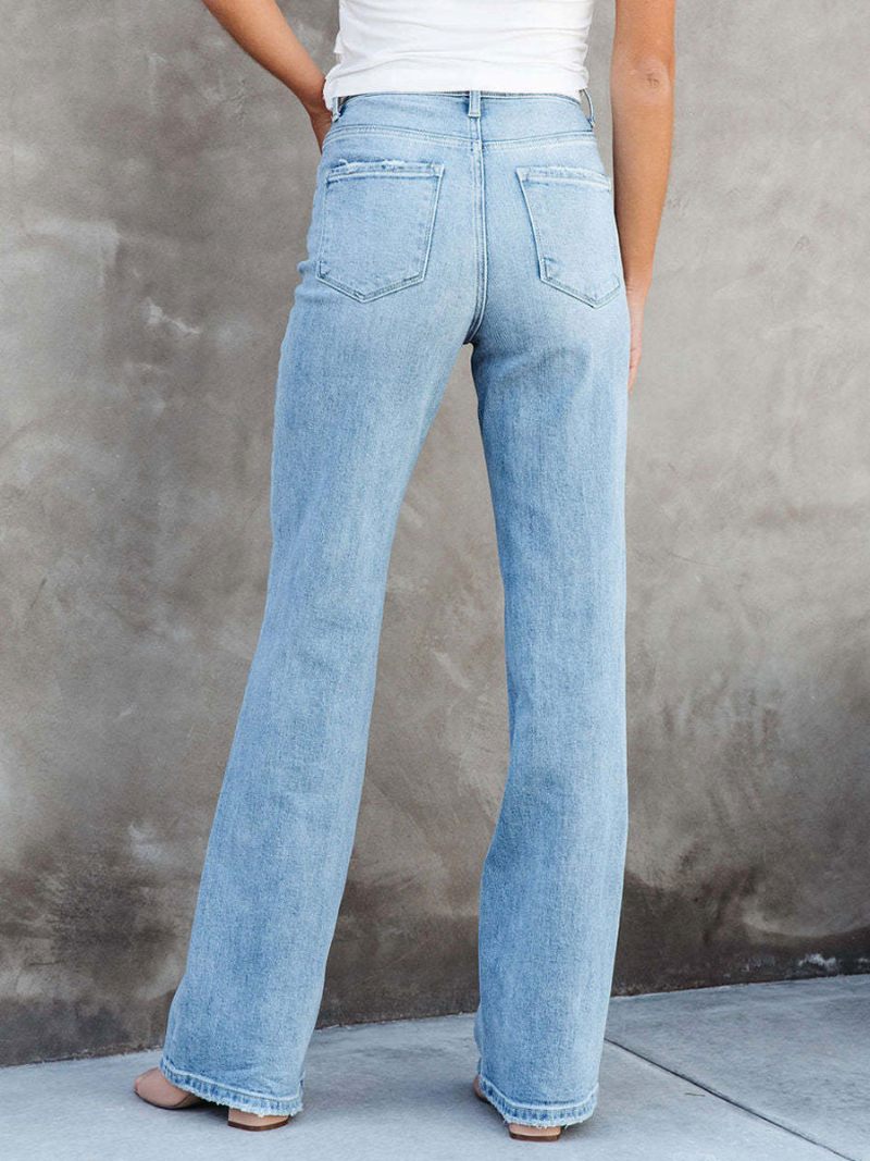 Jeans Pour Femmes Bas Denim Décontractés - Bleu Ciel Clair