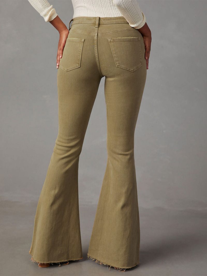 Pantalon Évasé Taille Haute Avec Fermeture Éclair Jean Couleur Unie Pour Femme - Chameau