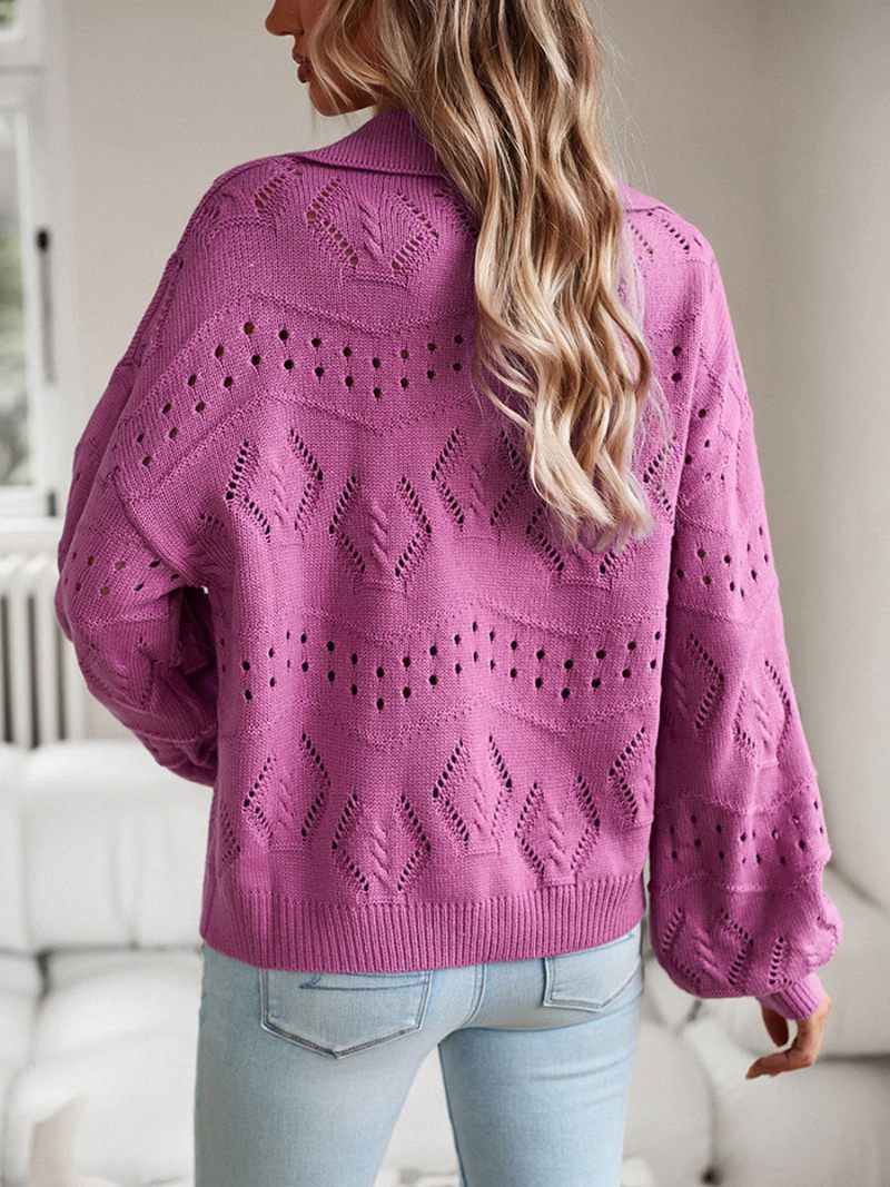 Femmes Hauts Pullover Noir Col Rabattu Manches Longues Pulls - Violet