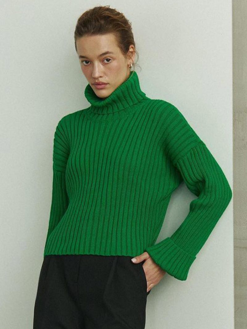 Pull À Col Polo Et Épaules Tombantes Pulls Couleur Unie Pour Femmes - Vert