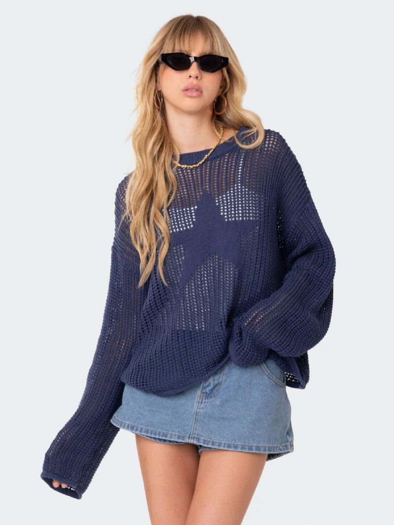 Pull Creux Étoile Col Rond Côtelé Pour Femme Jour