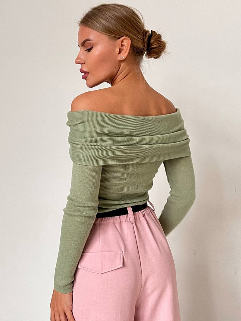 Pull À Épaules Dénudées Et Manches Longues Pour Femme Automne Hiver - Vert Clair