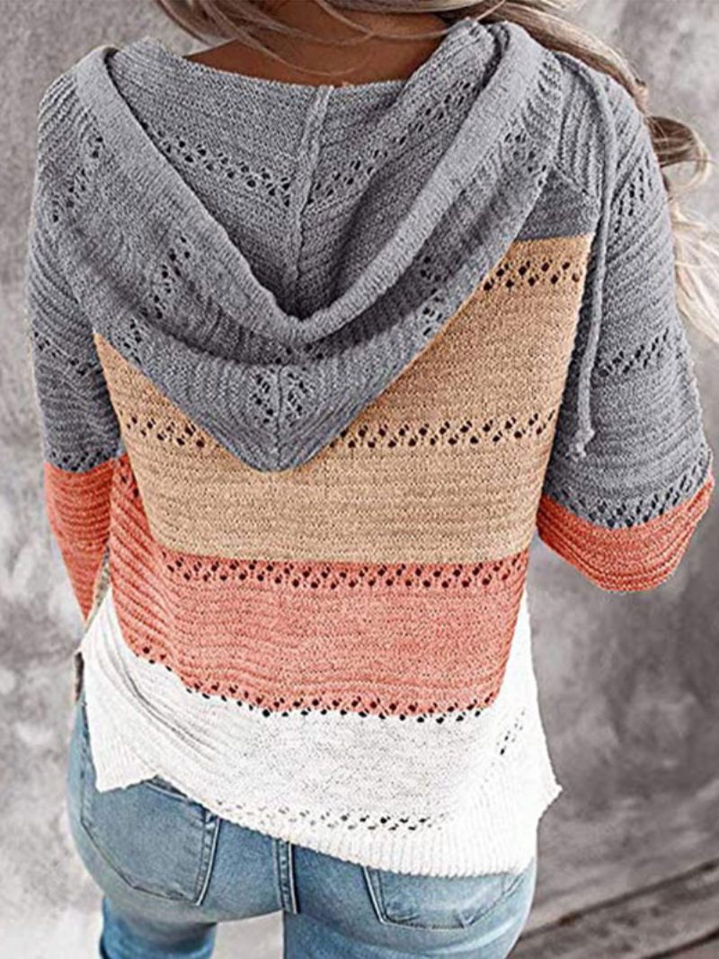 Pull Femme Gris À Capuche Manches Longues Avec Cordon Serrage - Gris