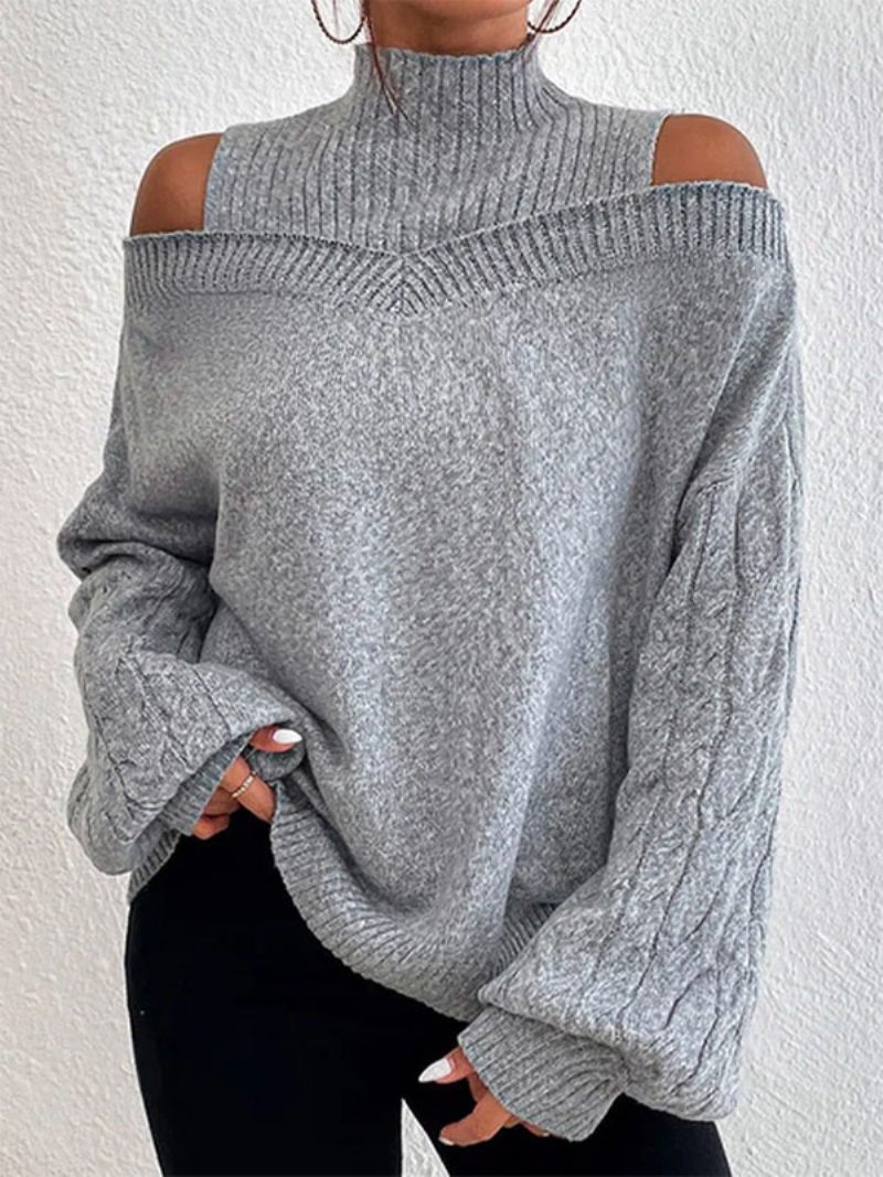 Pull Femme Gris Col Haut Manches Longues Pulls