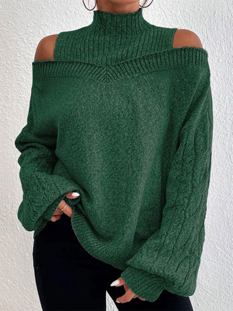 Pull Femme Gris Col Haut Manches Longues Pulls - Vert