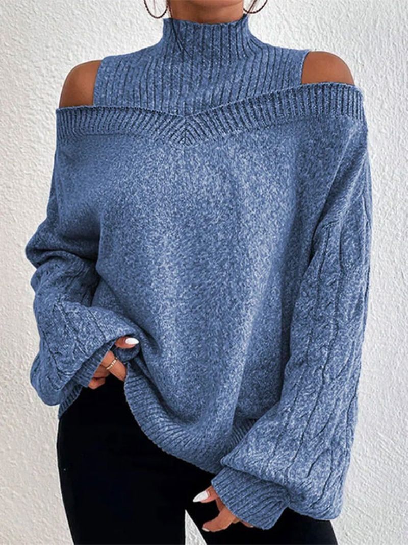 Pull Femme Gris Col Haut Manches Longues Pulls - Bleu